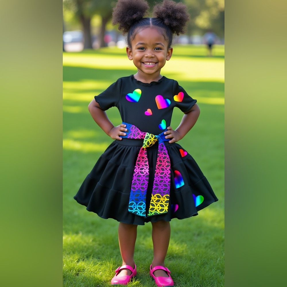 Valentines Day Rainbow Heart Twirl Dress
